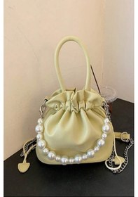 Resim 37cm Dekoratif Gümüş Kancalı Kısa İncili Cüzdan & Çanta Askısı Çok Renkli 
