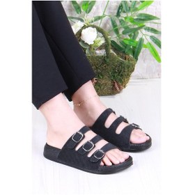 Resim Fort 100403 Pienn Anatomik Esnek Rahat Simli Baskılı Üç Tokalı Kadın Terlik Altın 