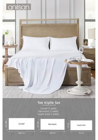 Resim Beyaz Tek Kişilik Nevresim Takımı %100 Pamuk, 63 Tel, Çarşaf, Nevresim Ve Yastık Kılıfı 