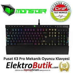 Resim MONSTER PUSAT K3 PRO RGB MEKANIK TR KABLOLU OYUN KLAVYESI 