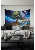 Resim Kozmik Yaşam Ağacı Desenli Duvar Halısı Duvar Örtüsü Tapestry Süet Dokulu Kumaş 