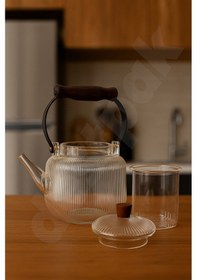 Resim Akasya Kapaklı Ve Üstten Saplı Yuvarlak Cam Demlik - Isıya Dayanıklı - Cam Demlikli - Cam Kapaklı Cam 