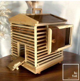 Resim Bamford El Yapımı Ahşap Kuş Kafesi Muhabbet Kuşu Kanarya İspinoz Yavruluklu Ağaç Kafes Objesi El İş 