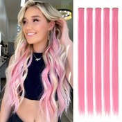 Resim 5 Adet Pembe Ombre Klipsli Saç Uzatması, 50.8cm Uzun Düz Sentetik Saç Parçaları - Tüm Kadınlar & Kızlar İçin Isıya Dayanıklı Lif, Halloween, Cosplay, Moda Partileri, Noel & Yılbaşı Hediyeleri, Saç Aksesuarları İçin İdeal 
