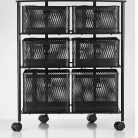 Resim Braventa Collection 3 Katlı Bölmeli Tekerlekli Metal Sebzelik (Siyah) 