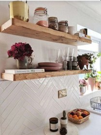 Resim Dekoratif Doğal Ahşap 2 Li Takım 200 X 15 X 4 Cm Gizli Aparatlı Raf Ahşap 