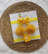 Resim Kız Bebek Figürlü Fiyonk Bandana Papatya Bandana Ve Peluş Ponpon Bandana Seti 