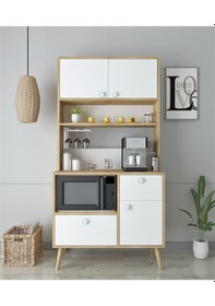 Resim Floradesign Latte Kahve Köşesi / Çok Amaçlı Dolap / Airfryer Dolabı / Mutfak Organizeri Meşe 