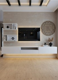 Resim Resital Ledli Duvara Monte Tv Sehpası - Beyaz - W6015-1 Beyaz 