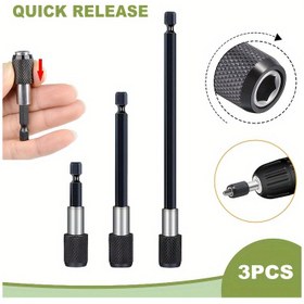 Resim 1 Adet/3 Adet 1/4 İnç Başlık Uzatma Çubuğu Çoklu Manyetik Tornavida Hızlı Transfer Kol Kendinden Kilitli Uzatma Çubuğu 60/100/150mm El Aletleri, Ev Geliştirme Araçları,Elektrikli El Aletleri Ek Parçaları,Kompakt Uzatma,Hızlı Açma Tasarımı,Dayanıklı Çelik,Sağlam Yapı,Matkap Uzatma Çubuğu,Altıgen Sap Adaptörü,Elektrikçiler,Müteahhitler 