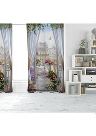 Resim Dijital Baskı Balkon Manzara Tek Kanat Fon Perde 