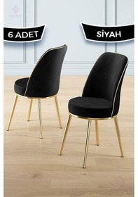 Resim Canisa Pefa Serisi 6 Adet Siyah Mutfak Sandalyesi Gold Kaplama Metal Ayak 1. Sınıf Babyface Kumaş Sandalye Siyah Ayaklar Gold 
