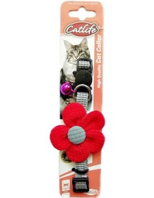 Resim Catlife Çıngıraklı Çiçekli Kedi Boyun Tasması Kırmızı 30 CM 