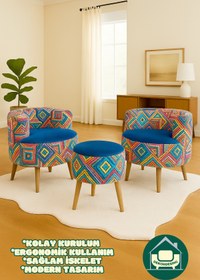 Resim DEKOR MOBİLYACIM Netherland Lacivert Çay Seti İkili Koltuk Berjer Ve Puf Takımı 