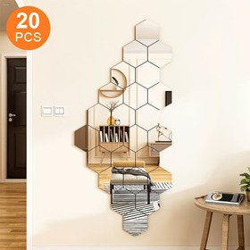 Resim 20 adet Astarlı Altıgen Ayna Duvar Çıkartmaları - Kendinden Yapışkanlı, Yeniden Kullanılabilir Akrilik Dekoratif Paneller - Oturma Odası, Yatak Odası, Çalışma Odası için Modern Sanat Stili, Hafif Lüks Kaplama, Alet Gerektirmez, Dekoratif Duvar Panelleri 