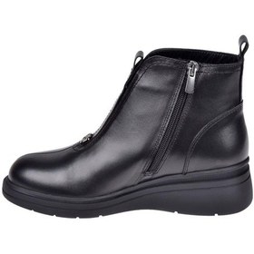 Resim Beety Hakiki Deri Önü Lastikli Dolgu Taban Kadın Bot Bee-5068 Siyah Siyah 