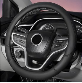 Resim Dofolink 38cm Siyah Deri-silikon Direksiyon Kılıfı - Kaymazsız, Su Geçirmez, Evrensel Uyum - Otomobil, Suv, Karavan İçin Siyah 