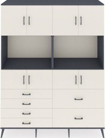 Resim Hyperion Gardrop 8 Raflı 6 Çekmeceli 8 Kapaklı 176x44x221 Antrasit-aytaşı Aytaşı 