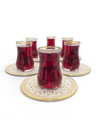 Resim Sudedi Home Altın Yaldızlı Osmanlı Desenli 6 Lı Çay Bardağı Ve Tabak Seti Renkli 