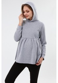 Resim Luvmabelly Myra4530 Büzgülü Fermuarlı Emzirme Sweatshirt -Gri 
