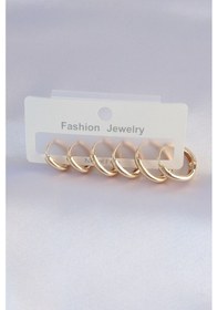 Resim Pirinç Gold Renk Oval Küpe Seti Altın 
