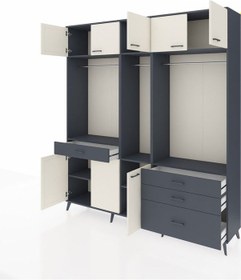 Resim Hyperion Dolap 8 Raflı 4 Çekmeceli 3 Askılı 220x44x243 Antrasit-aytaşı/antrasit Aytası/antrasıt 