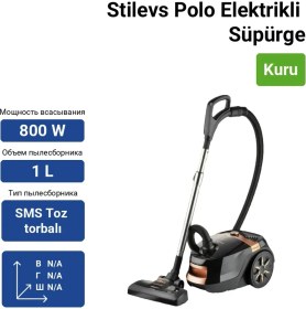 Resim Stilevs Polo Yatık Elektrikli Süpürge Siyah-Bakır 800 Watt HEPA Filtreli Toz Torbasız Kullanım 