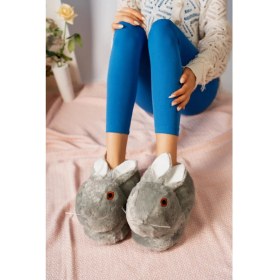 Resim Stwenn Kadın Panduf Tavşan Ev Botu Ev Ayakkabısı Hafif Ses Yapmaz Taban Kalın Peluş Malzme 