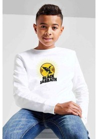 Resim Black Sabbath Devil Baskılı Unisex Çocuk Beyaz Sweatshirt 