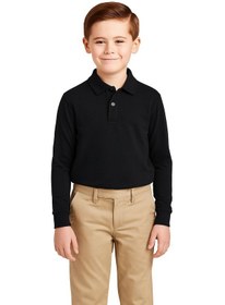 Resim Siyah Polo Yaka Uzun Kol Unisex , Çocuk Okul T-shirt Siyah 