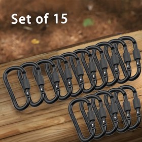 Resim 15 Parça Siyah Sağlam Yaylı Kancalar Seti, Kampçılık, Salıncaklar, Hamak ve Balık Tutma İçin Hızlı Anahtarlık Klipsleri 