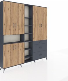 Resim Arges Dolap 13 Raflı 3 Çekmeceli 6 Kapaklı 220x30x243 Antrasit-çam/antrasit Atlas Çam/antrasıt 