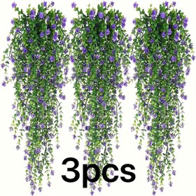 Resim Mor Çiçekli ve Yeşil Yapraklı 3 Adet Yapay Asma Sarmal - Dayanıklı Plastik Dış Mekan / İç Mekan Dekoru Ev, Bahçe, Düğünler, Tatiller için (Şükran Günü, Cadılar Bayramı, Noel) - Bakım Gerektirmez, Sulama Gerekmez, Bahçe Süsü | Zarif Yapraklar | Kolay Asılabilir Tasarım, Asılı Bitki Tutucu 