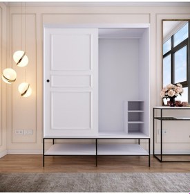 Resim Pasific Home Martin 2 Kapaklı Sürgülü Gardırop Elbise Dolabı Parlak Beyaz 150 CM 