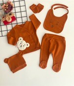 Resim DERİNBEBE Neşeli Bebekler Organik Kumaş Ayıcık Nakışlı Desen 5 Parça Hastane Çıkışı Seti Kiremit 