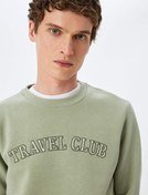 Resim Bisiklet Yaka Pamuk Karışımlı Slogan İşlemeli Sweatshirt 