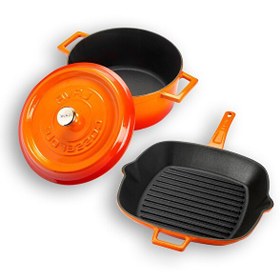 Resim Lava Döküm Trendy 4 Parça Turuncu Tencere Tava Seti LV PY TSC 2426 K2 SET O 