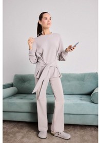 Resim Defacto Yumuşak Dokulu İspanyol Paça Pantolon-fall İn Love Loungewear F7872ax25wnbg691 Bej 