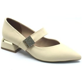 Resim Feles Sivri Burun Toka Detaylı Kadın Topuklu Ayakkabı Ten 