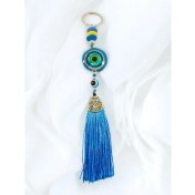 Resim Mavi Epoksi Nazar Boncuklu Gösterişli Anahtarlık, El Yapımı Hediyelik Aksesuar Araba Süsü 