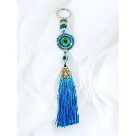 Resim Mavi Epoksi Nazar Boncuklu Gösterişli Anahtarlık, El Yapımı Hediyelik Aksesuar Araba Süsü 