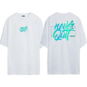 Resim DAXİS Sportwear Company Unisex Never Quit Baskılı Beyaz Oversize TShirt 