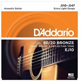 Resim D'Addario EJ10 80/20 Bronze Akustik Gitar Teli (10-47) 
