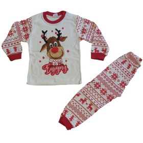 Resim Tunngoo Christmas Noel Baba Yılbaşı Geyik Desenli Pijama Takımı 9-12 Ay 1 -2-3 Yaş M46130 