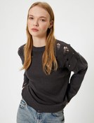 Resim Yırtık Triko Kazak Bisiklet Yaka Akrilik Karışımlı 