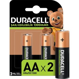 Resim Duracell AA Şarj Edilebilir Pil (2'li Paket), 1300 mAh NiMH, 2000 şarj döngüsü, önceden şarj edilmiştir, Uzun Ömürlü Güç 