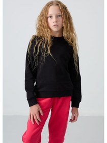 Resim Tommy Life Siyah Pamuklu İçi Tüylü Yumuşak Dokulu Oversize Nakışlı Kız Çocuk Sweatshirt - 75150 Siyah 