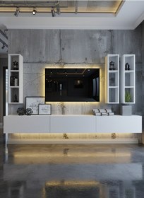 Resim Resital Ledli Duvara Monte Tv Sehpası - Beyaz - W6006-1 Beyaz 