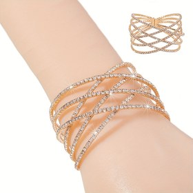 Resim 1 Adet Avrupa Tarzı Abartılı 6 Sıra Taşlı Esnek Açık Bilezik, Kadınlar için Trend Parti ve Davet Aksesuarı 