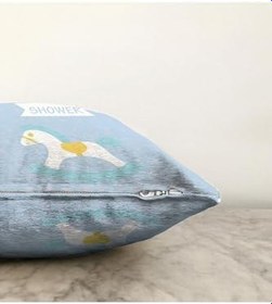 Resim RealHomes Çift Taraflı Mavi Zeminde Bebek Arabası Desenli Bebek Odası Raşel Örme Yastık Kırlent Kılıfı, Sonil-K4465m-43x43cm 